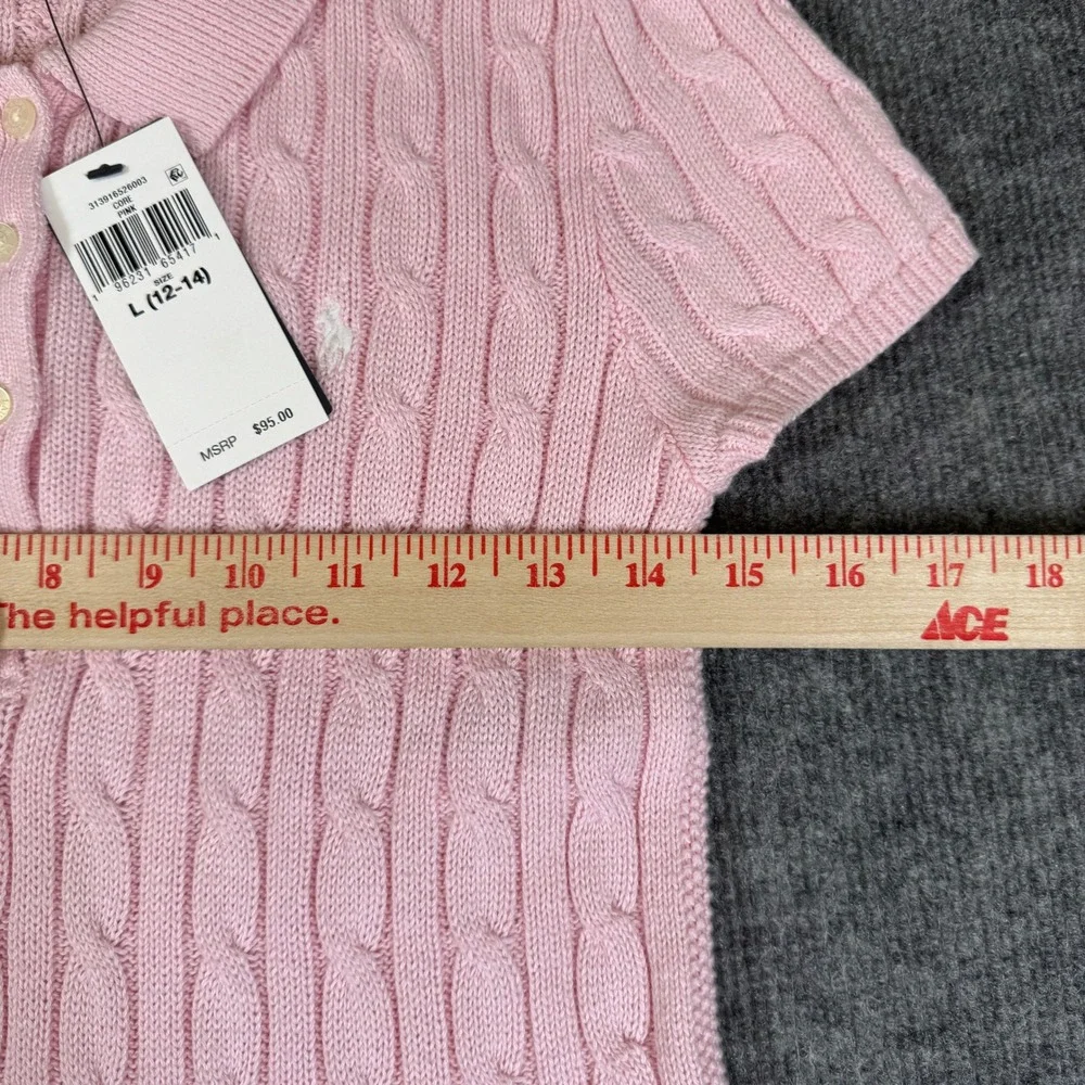 NWT Polo Ralph Lauren Girls Pink Cable Knit Polo Dress Size L 12-14 NWT 3139003
